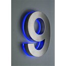 LED-Hausnummer 9 Edelstahl H18 cm blaue Beleuchtung...